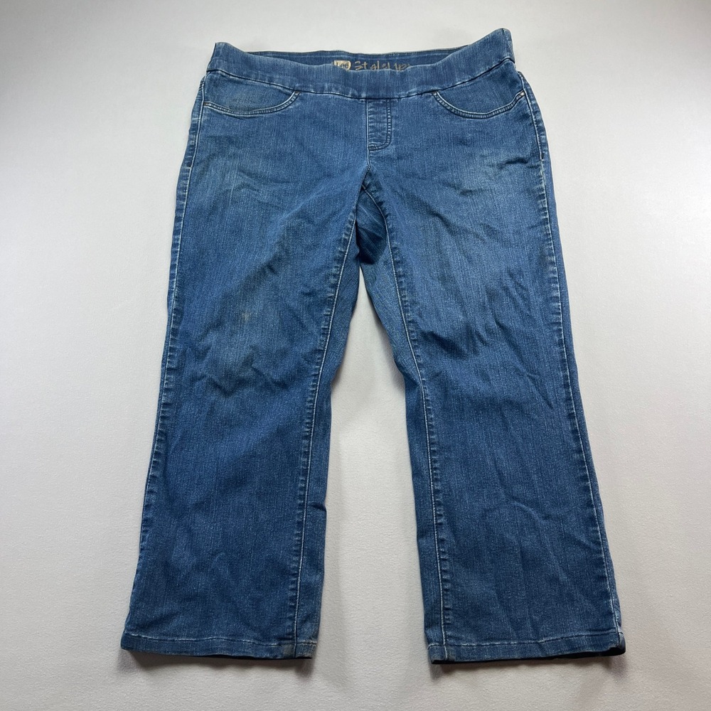 Lee Style Up Pull On Jeans Womens 14 Petite Blue Denim Cotton Stretch Straight